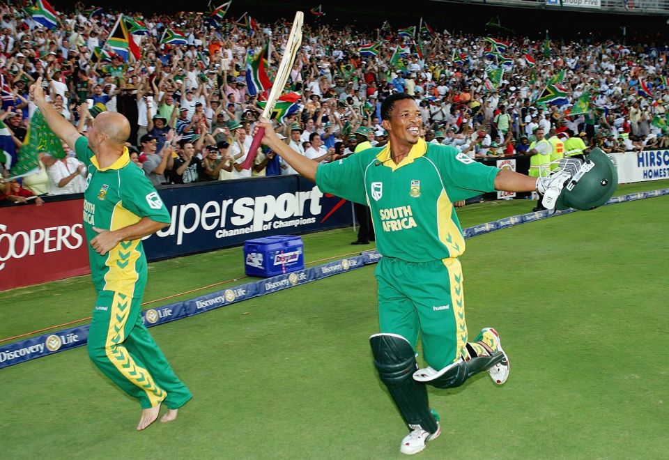What, me worry? Makhaya Ntini does a victory lap after the 438 match