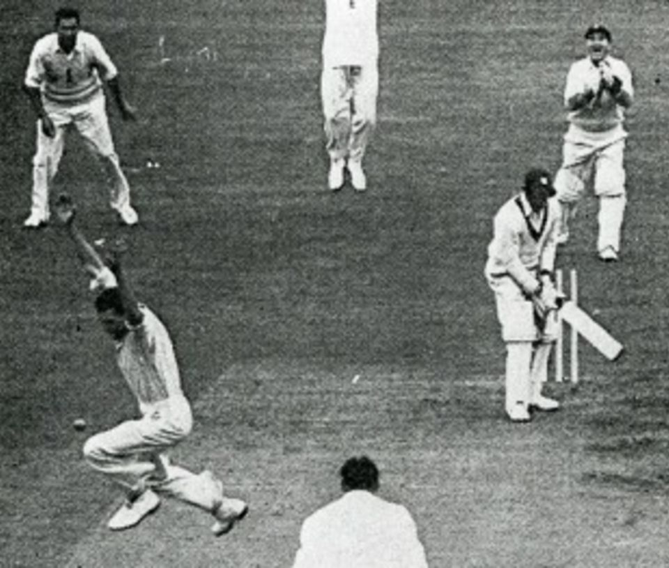 Peter Loader secures his hat-trick against West Indies in 1957