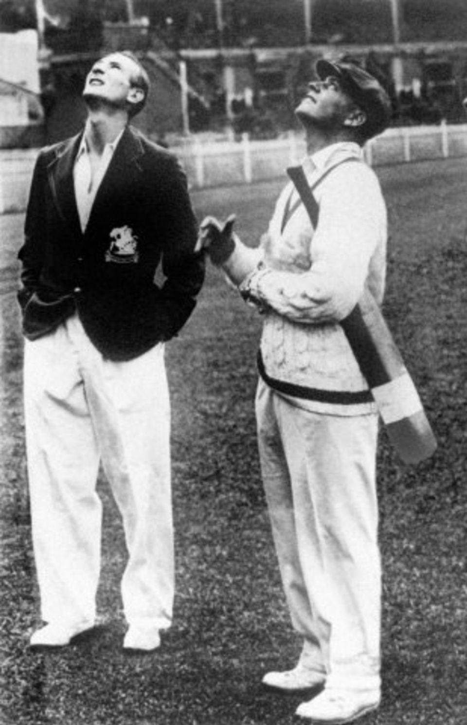 The calm before the storm. Douglas Jardine and Bill Woodfull intently watch the toss of the coin