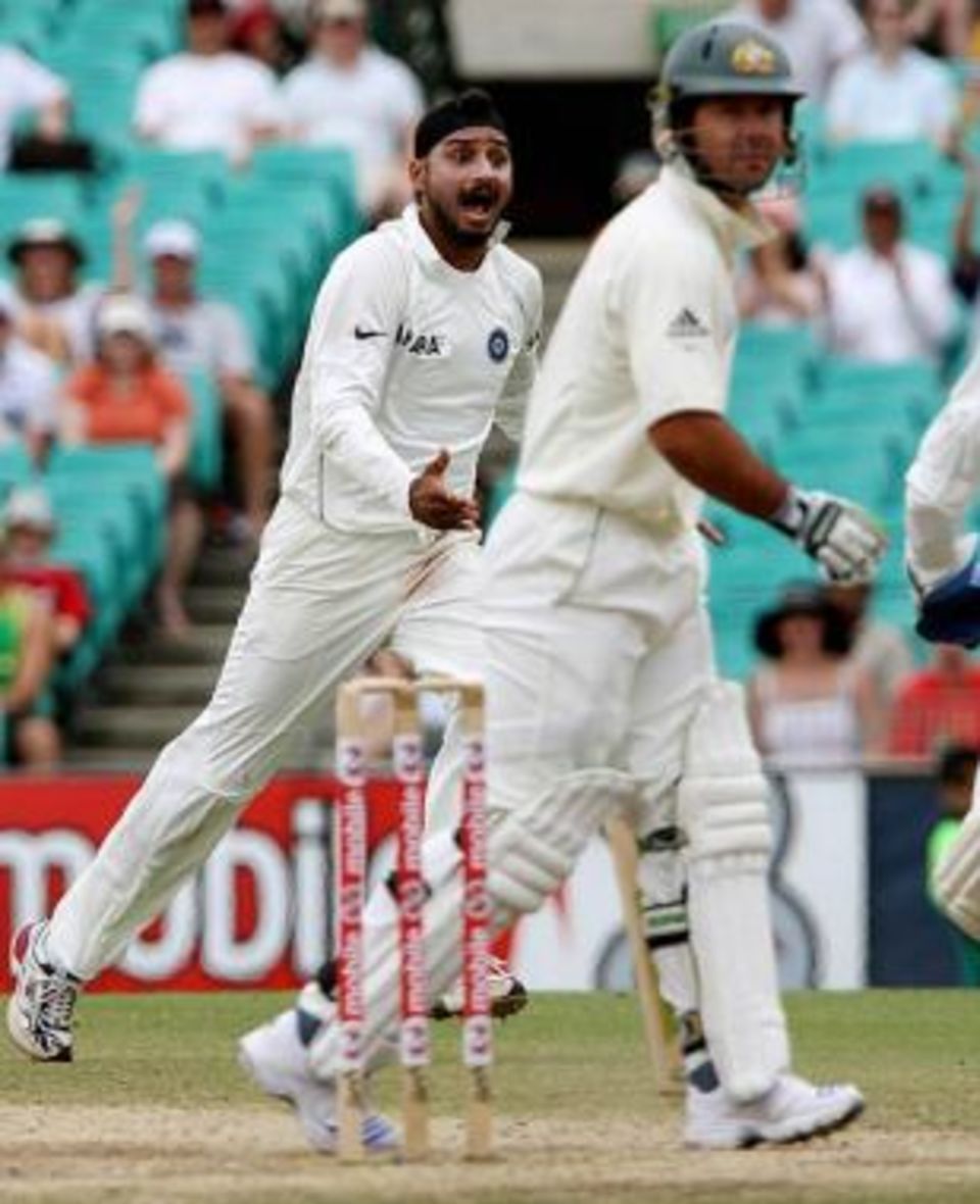 Not again: Ricky Ponting falls to Harbhajan Singh for the umpteenth time
