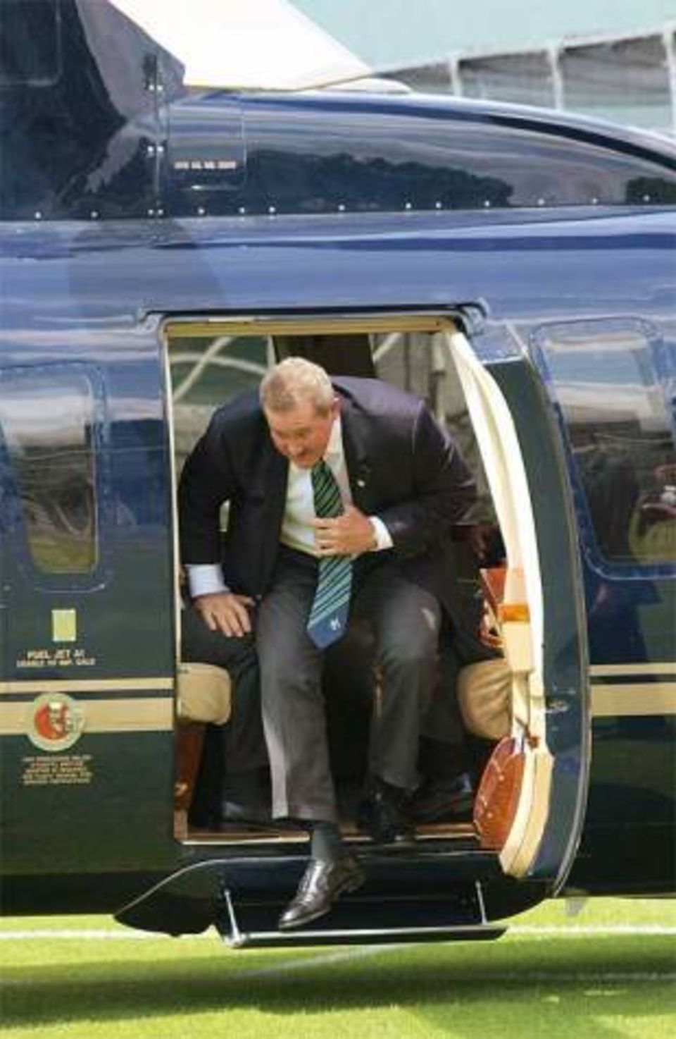 Not a moment the ECB will want to remember. Allen Stanford arrives at Lord's in his hired helicopter