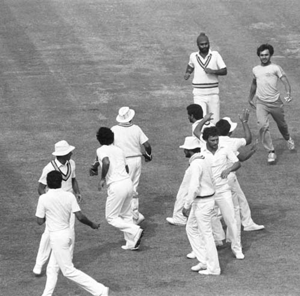 In glorious black-and-white: fans invade the pitch after Kapil's magic catch to dismiss Richards