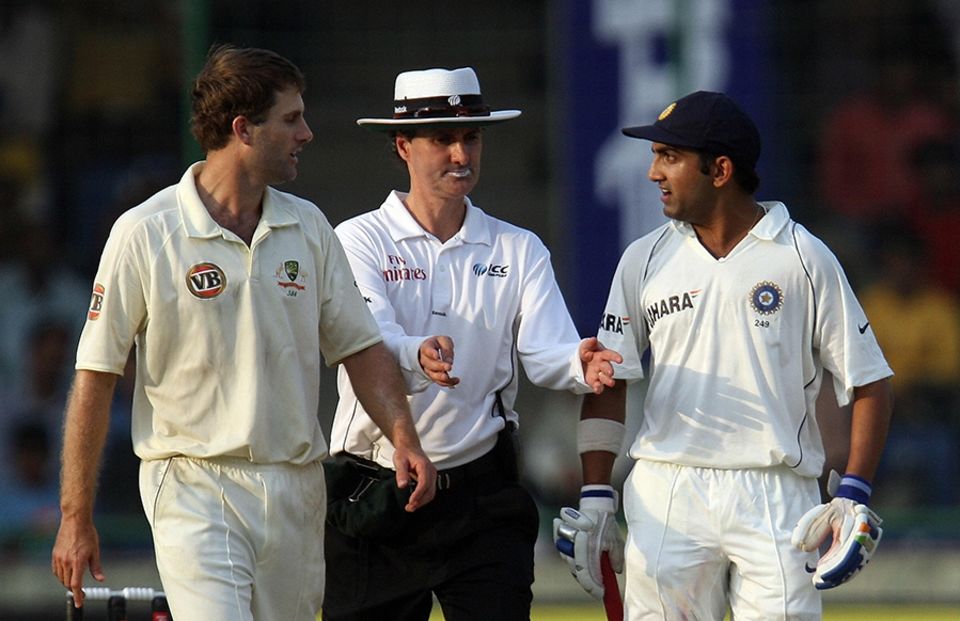 Send-off candidates? Gautam Gambhir and Simon Katich exchange pleasantries in the 2008 Delhi Test. Earlier in the match Gambhir and Shane Watson made physical contact