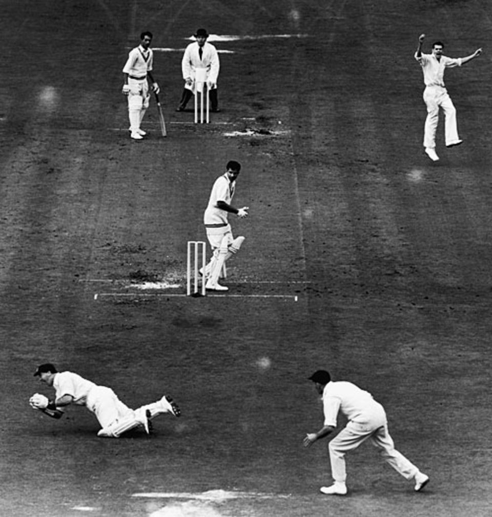 Godfrey Evans takes a diving catch - possibly like in his fictional dismissal of Sonny Ramadhin