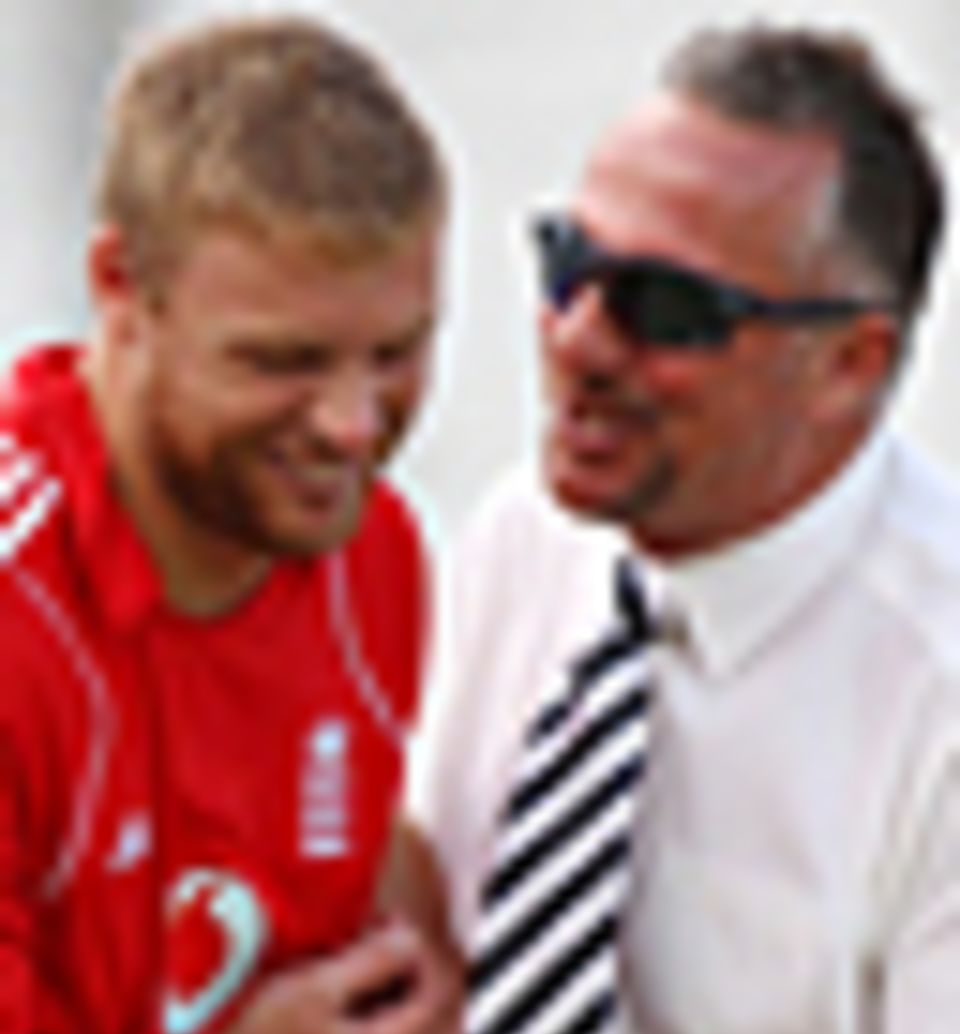 Andrew Flintoff, under an injury cloud, jokes with Ian Botham