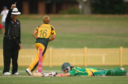 Australia's Shelley Nitschke runs out Susan Benade