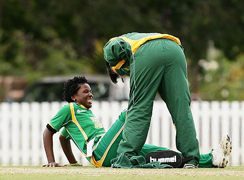 South Africa's physio inspects Marcia Letsoalo's injury