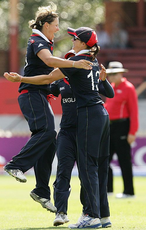 Nicky Shaw celebrates a wicket