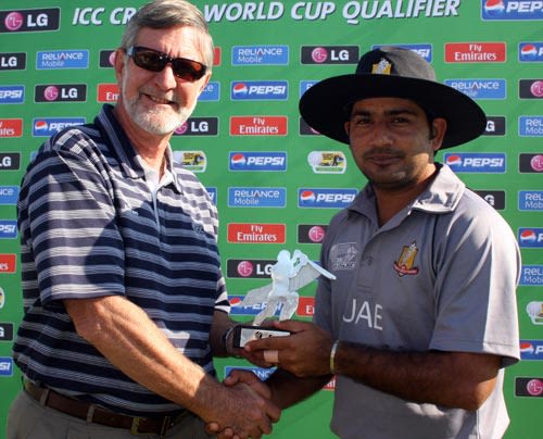 UAE's Fayyaz Ahmed collects his Man-of-the-Match award
