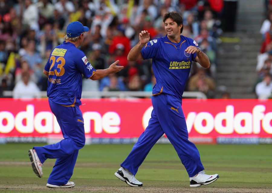Tyron Henderson celebrates his first IPL victim