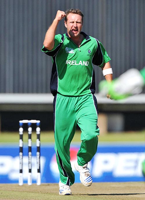Peter Connell celebrates a wicket