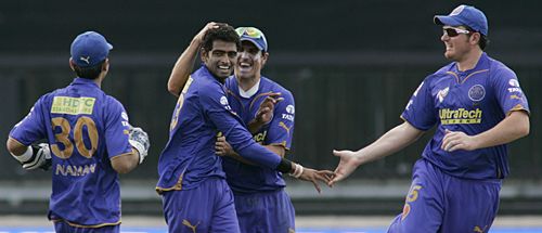 Amit Singh gets the congratulations after dismissing Sunny Sohal