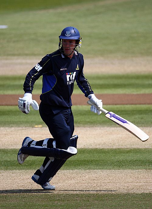 Joe Gatting, nephew of Mike, steals a quick single