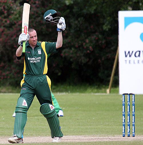 Jeremy Frith celebrates after scoring a century
