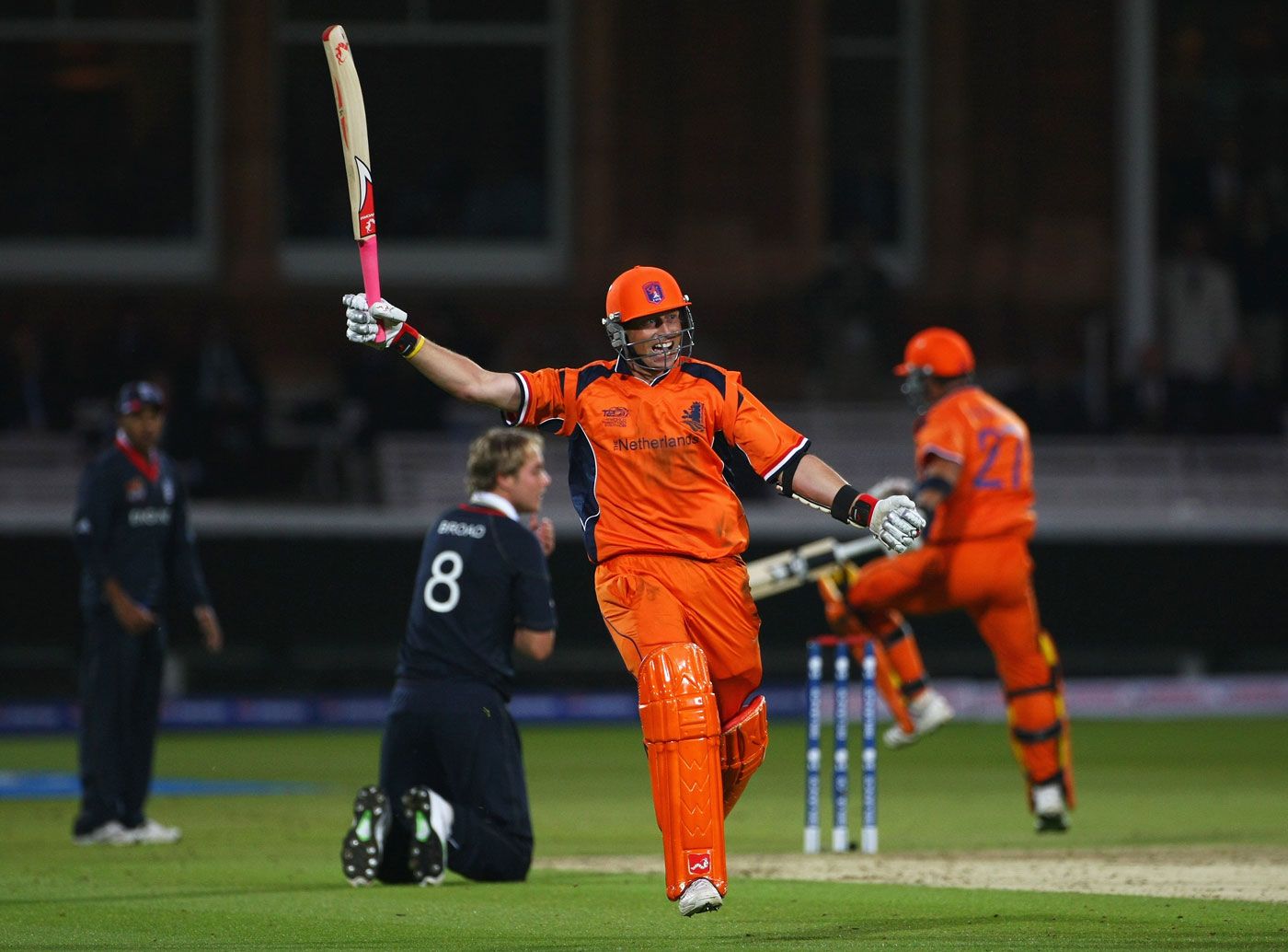 Edgar Schiferli leaps for joy as he seals Netherlands' dramatic last-ball win