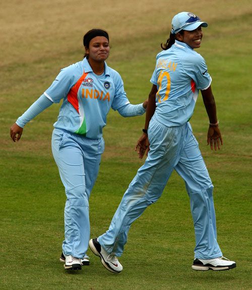 Priyanka Roy celebrates with Jhulan Goswami