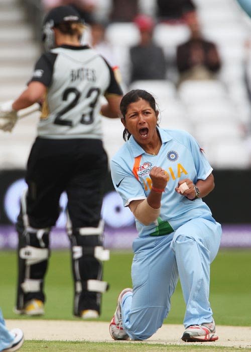 Rumeli Dhar celebrates Lucy Doolan's wicket