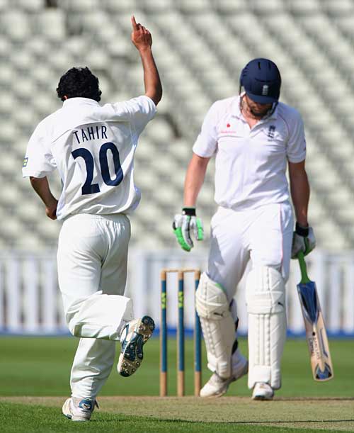 Andrew Flintoff's innings is ended by Naqaash Tahir