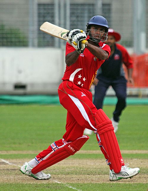 Buddikha Mendis pulls for six during his hundred