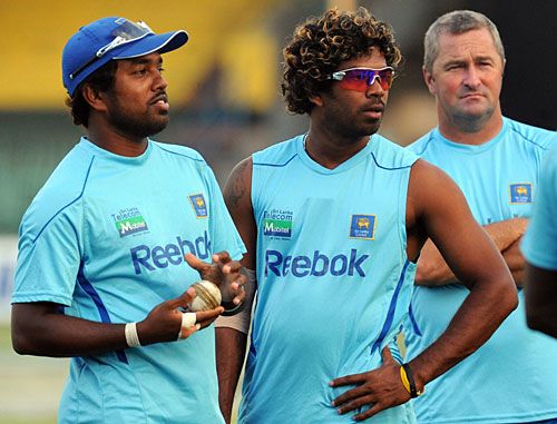 Malinga Bandara and Lasith Malinga at practice