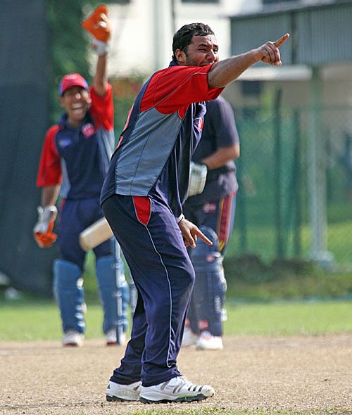 Fahad Sadeq appeals for a wicket