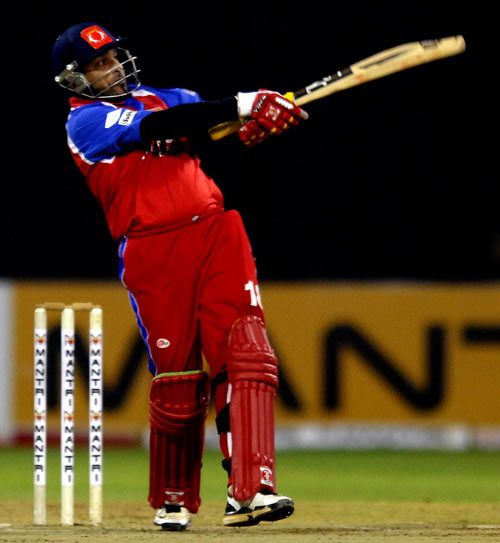 Belagavi Panthers' J Arunkumar carts the ball towards midwicket