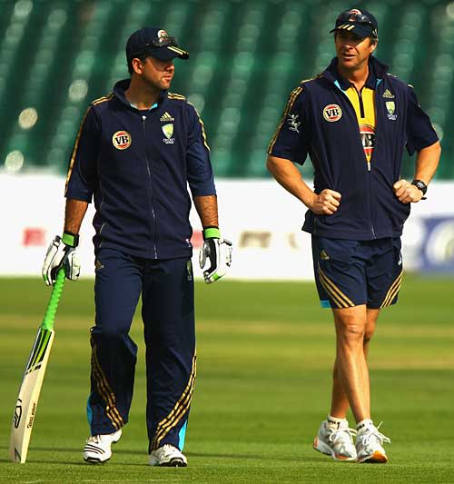 Troy Cooley (right) is coaching Australia in the absence of Tim Nielsen
