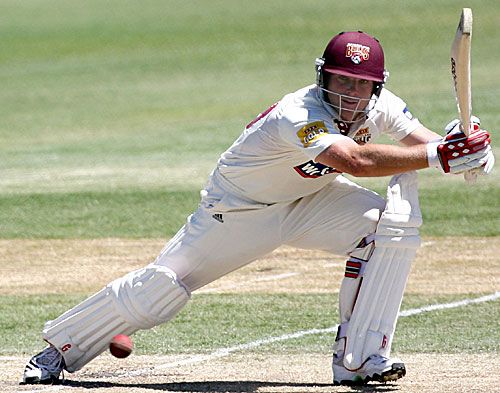 Ryan Broad drives firmly off the front foot