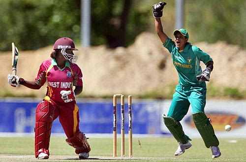 Trisha Chetty celebrates after Shanel Daley is bowled