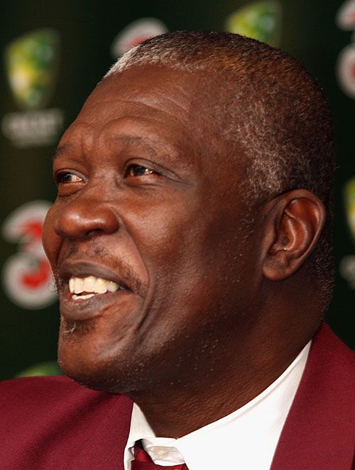 Joel Garner takes questions from the media