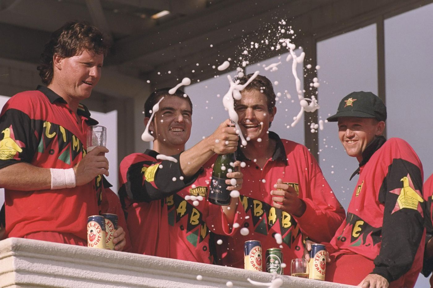 Zimbabwe players celebrate their big win over England