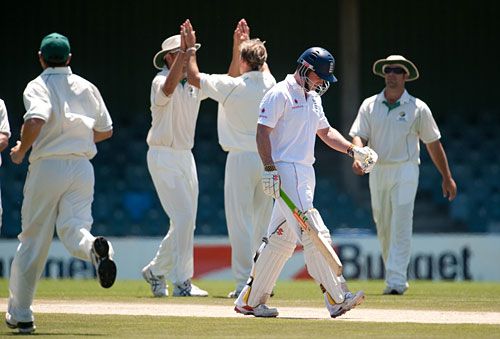 Andrew Strauss departs early, caught behind off Charl Pietersen