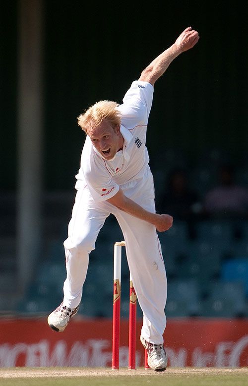 Mark Davies bowls during his first outing for England