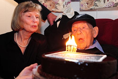 Eric Tindill, the oldest Test cricketer, celebrates his 99th birthday