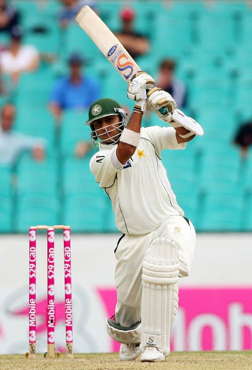 Faisal Iqbal drives straight down the ground