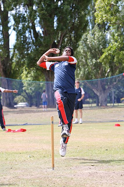 Aditya Kanthan bowls in the nets