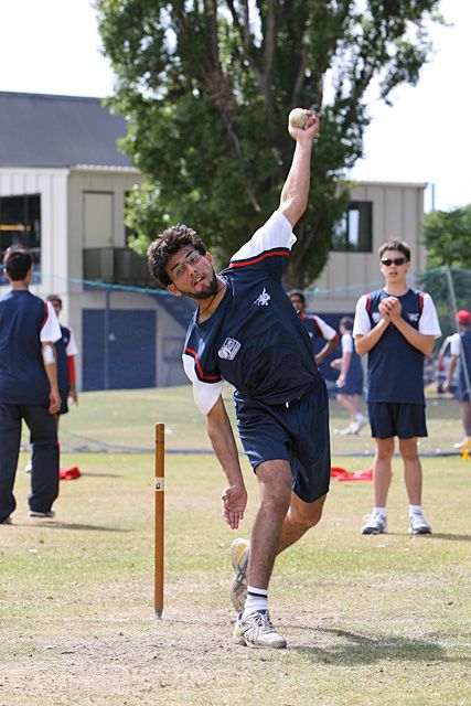 Shakeel Haq bowls in the nets at Burwood Park