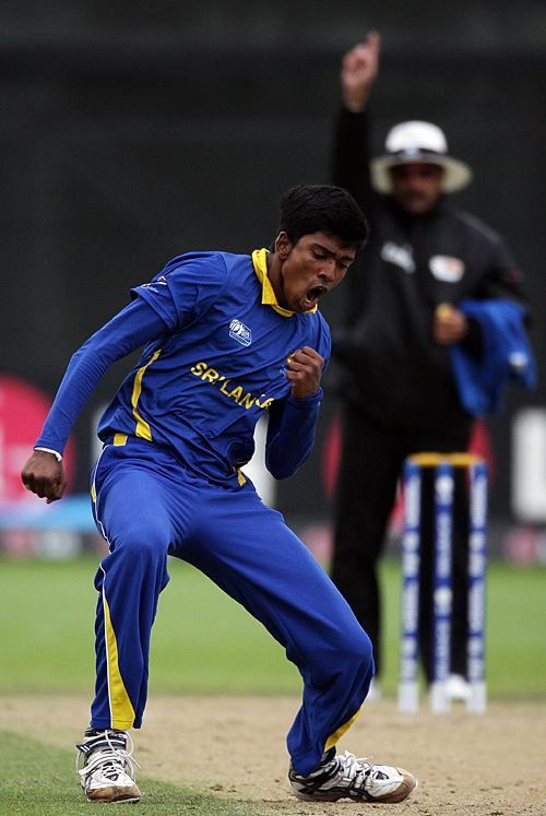 Charith Jayampathi punctuates one of his four wickets