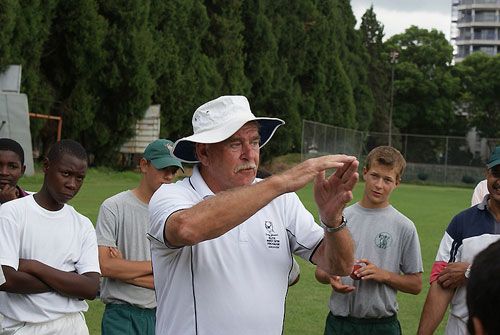 Terry Jenner conducts a spin coaching clinic at Harare Sports Club