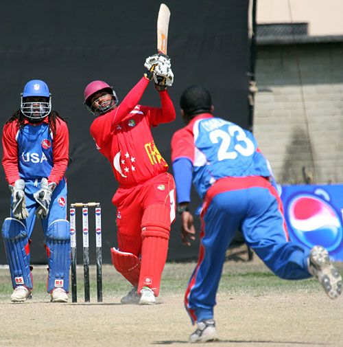 Pramodh Raja clubs a six down the ground