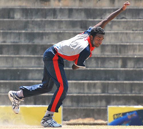 Kosala Kulasekara runs in to bowl during his match-winning spell