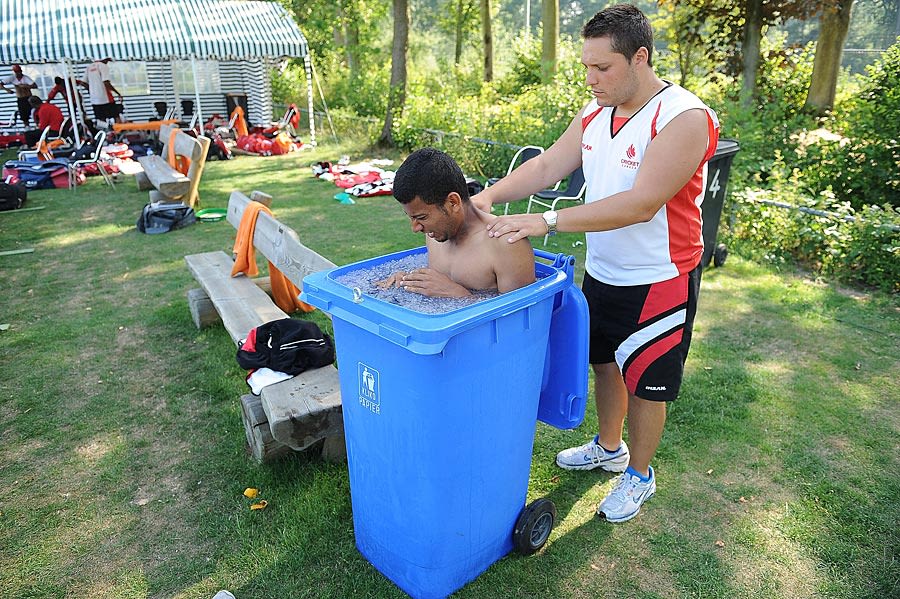 Canada's Manny Aulakh has an ice bath