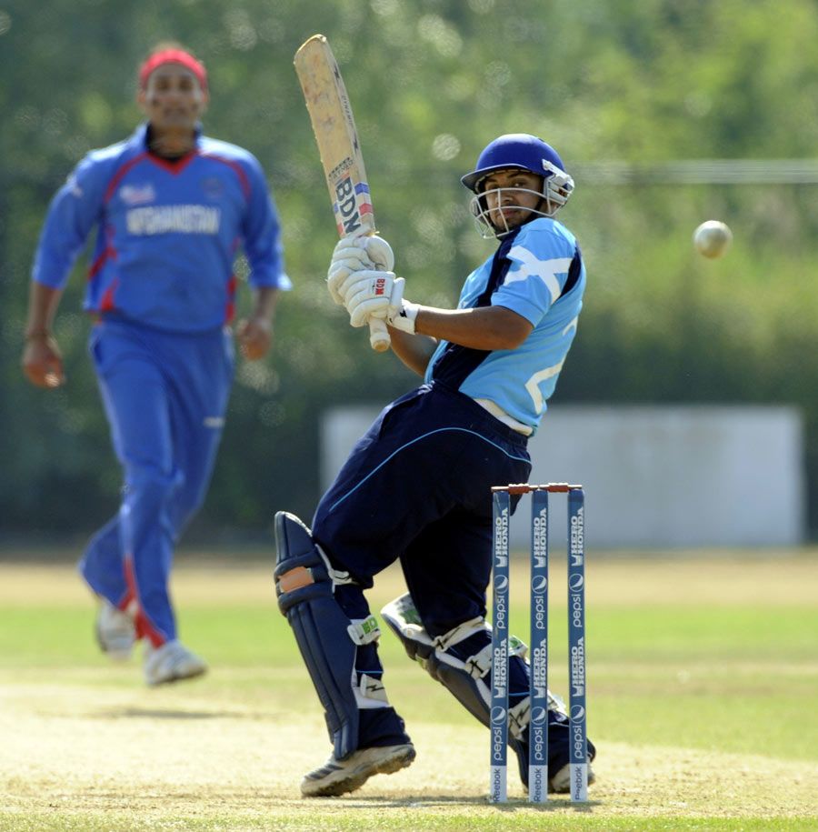 Scotland's Moneeb Iqbal steers the ball towards fine leg
