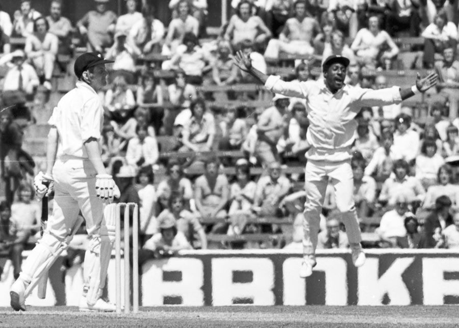 Viv Richards jumps for joy after Glenn Turner is dismissed