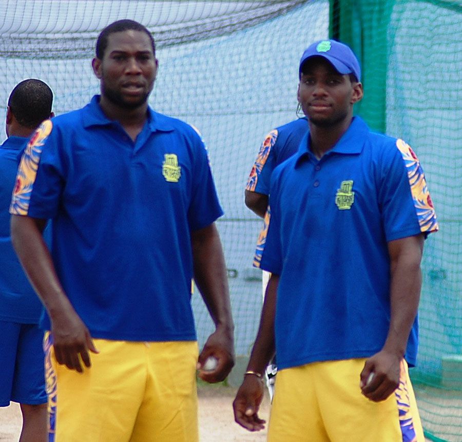 Barbados captain Ryan Hinds and his brother Jason go through nets at the Kensington Oval