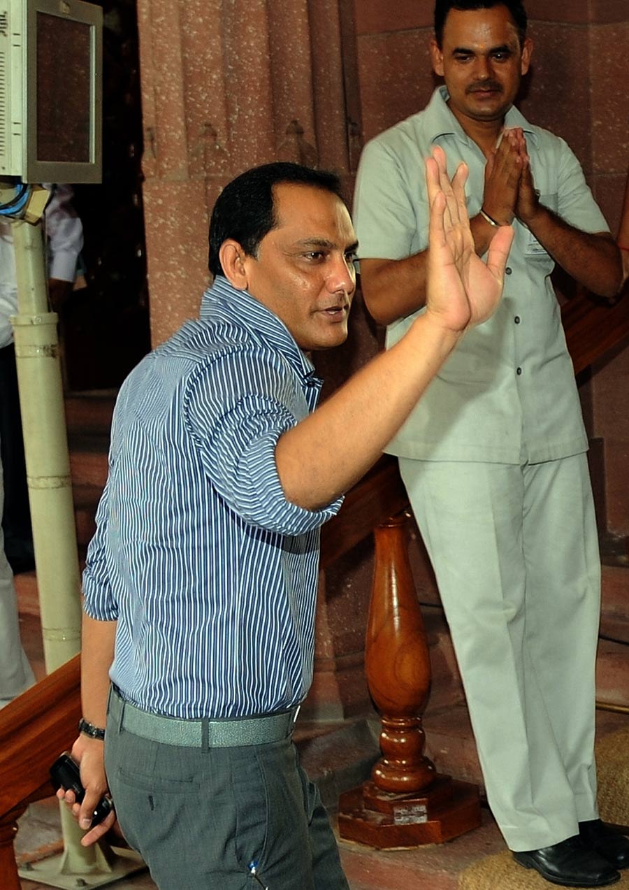 Former Indian captain and current MP Mohammad Azharuddin arrives for the monsoon session of the parliament