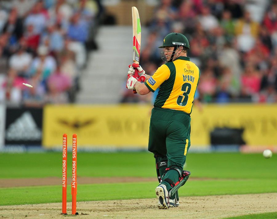 Ali Brown raced to 31 before losing his leg stump to Chad Keegan