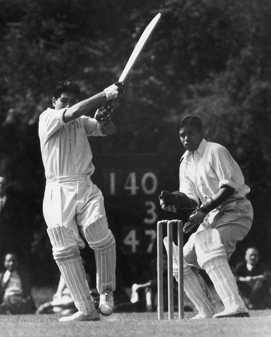 Dattu Phadkar bats during a match against the Indian Gymkhana Club at Osterly Park