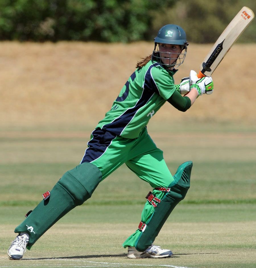 Ireland's opener Jill Whelan cuts the ball behind point