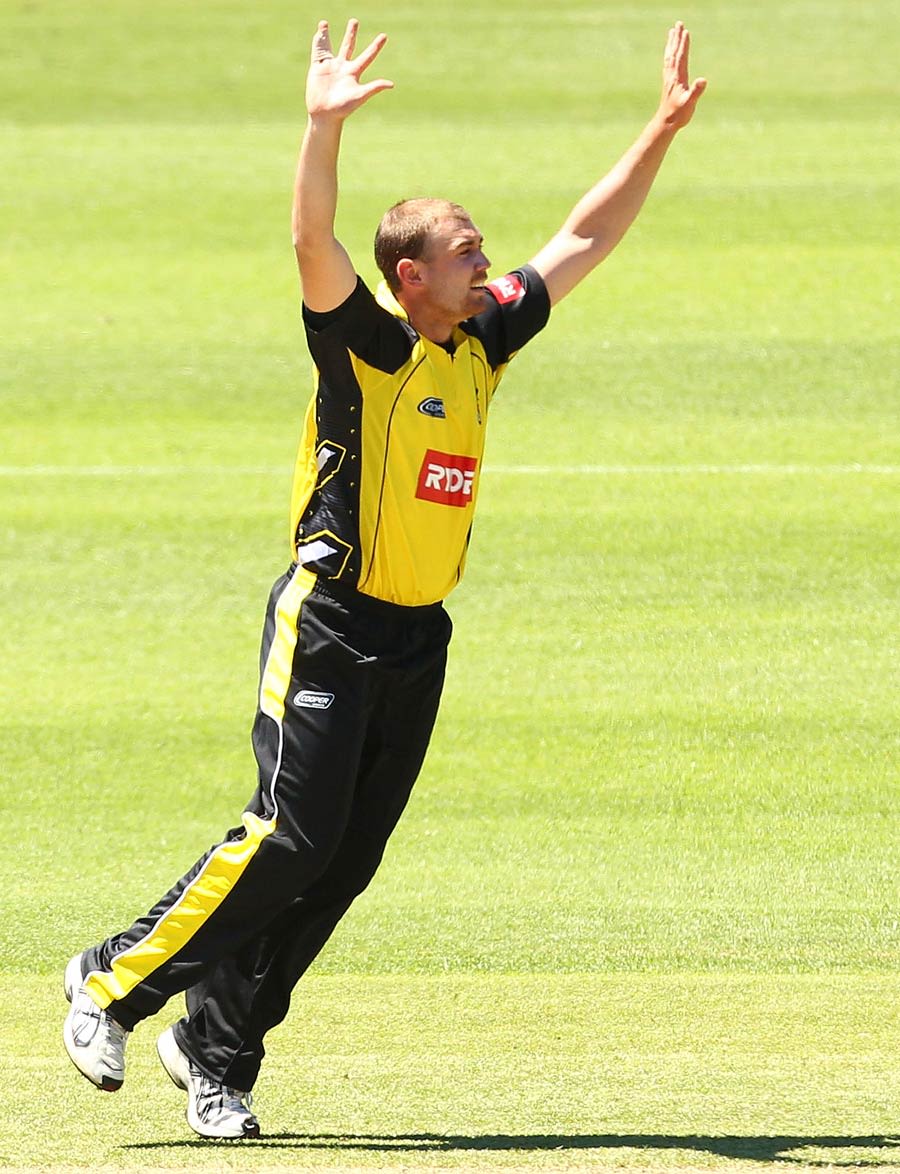 Ryan Duffield appeals for a wicket